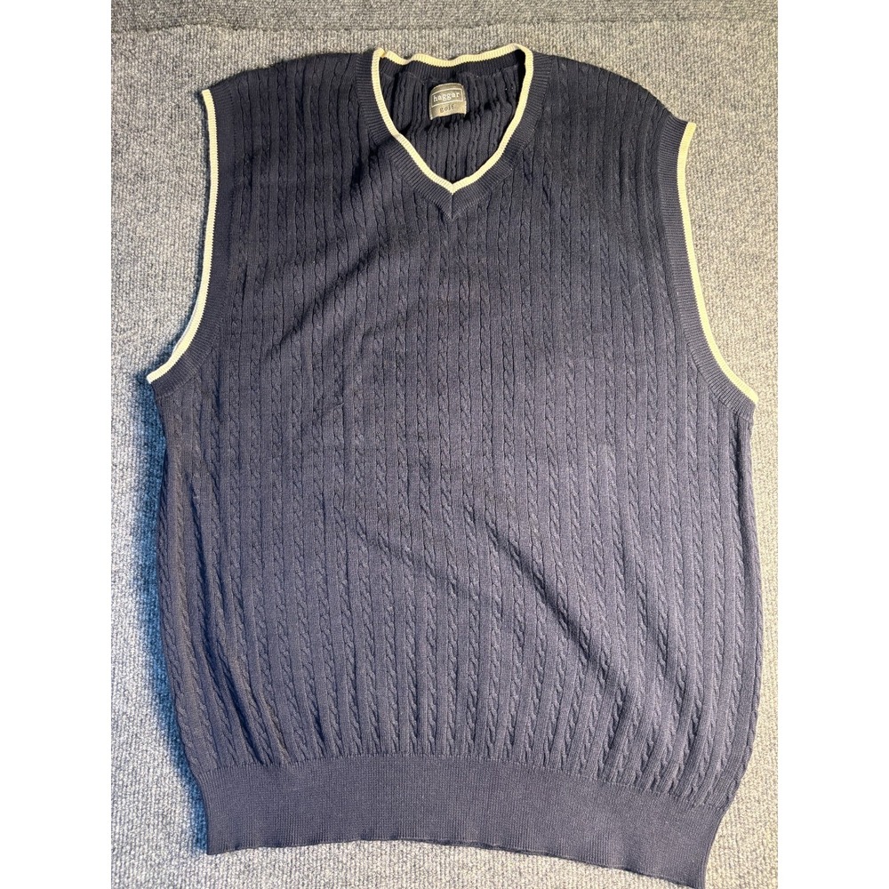 Haggar Golf Sweater Vest Mens‎ XL Blue Cable Knit Performance Streetwear V-Neck